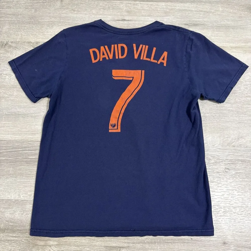 David Villa Shirt New York City FC Soccer Adidas Youth Blue Large Tee